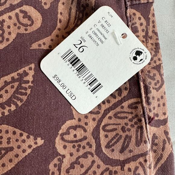 Free People We The Free Maroon/Peach Paisley Print, Low Cut, Flare Jeans NWT- 26 - Picture 4 of 11